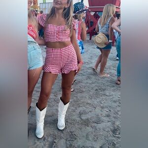 Gingham red and white two piece set